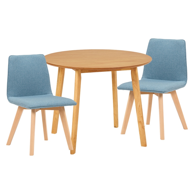萩原 ダイニングテーブル3点セット 肘無しチェア×2 ナチュラル×ブルー SH-8640LNT-22BL-3S 1セット(ご注文単位1セット)【直送品】