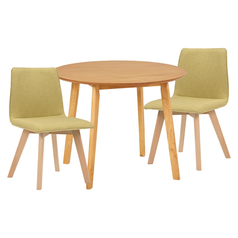 萩原 ダイニングテーブル3点セット 肘無しチェア×2 ナチュラル×グリーン SH-8640LNT-22GR-3S 1セット(ご注文単位1セット)【直送品】
