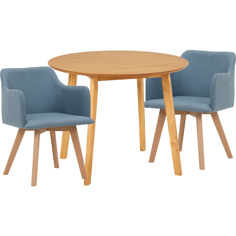 萩原 ダイニングテーブル3点セット 肘付きチェア×2 ナチュラル×ブルー SH-8640LNT-23BL-3S 1セット(ご注文単位1セット)【直送品】