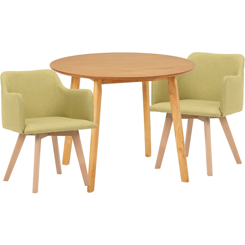 萩原 ダイニングテーブル3点セット 肘付きチェア×2 ナチュラル×グリーン SH-8640LNT-23GR-3S 1セット(ご注文単位1セット)【直送品】