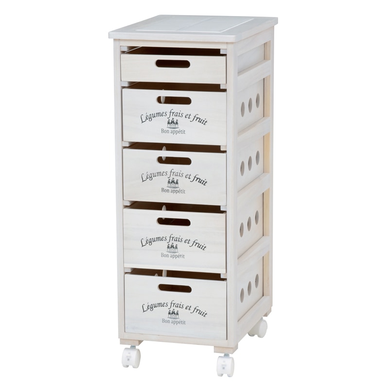 萩原 キッチンストッカー 5段 ホワイトウォッシュ MUD-6605WS 1台(ご注文単位1台)【直送品】