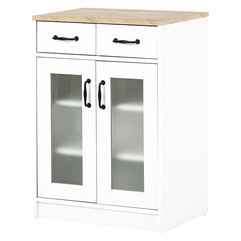 萩原 キッチンラック 幅58cm 扉収納タイプ ナチュラル×ホワイト RCC-1636WS 1台(ご注文単位1台)【直送品】