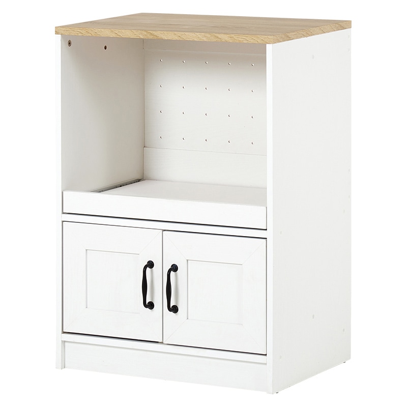 萩原 キッチンラック 幅58cm 扉収納+スライド棚 ナチュラル×ホワイト RCC-1638WS 1台(ご注文単位1台)【直送品】