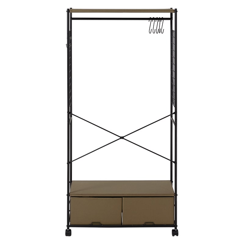 萩原 ハンガーラック　幅75cm　引出し2杯 ブラウン KHR-3187BR 1台（ご注文単位1台）【直送品】