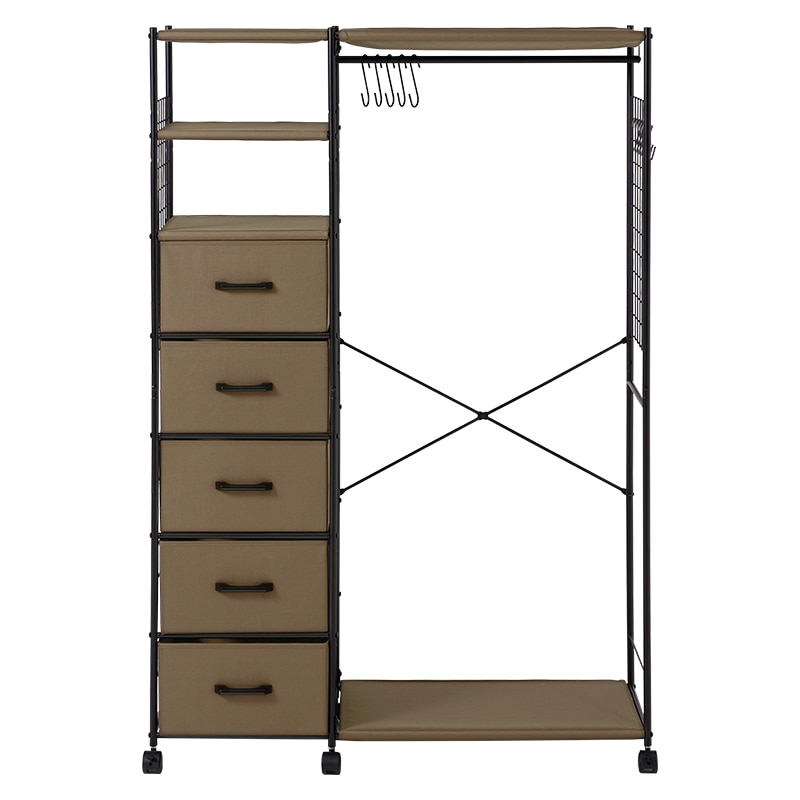 萩原 ハンガーラック　幅105cm　引出し5杯 ブラウン KHR-3189BR 1台（ご注文単位1台）【直送品】