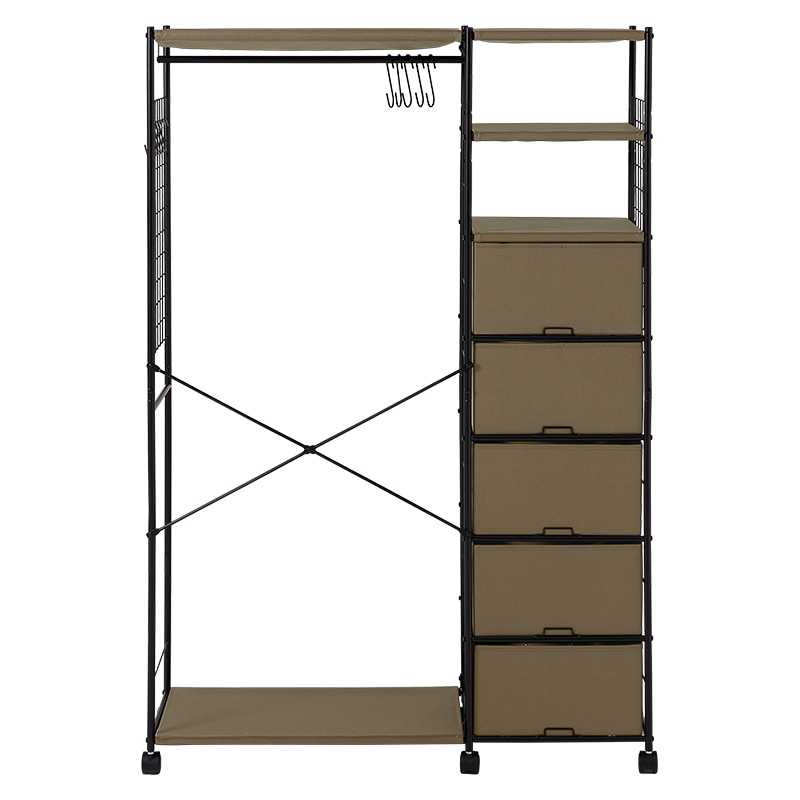 萩原 ハンガーラック　幅105cm　引出し5杯 ブラウン KHR-3189BR 1台（ご注文単位1台）【直送品】