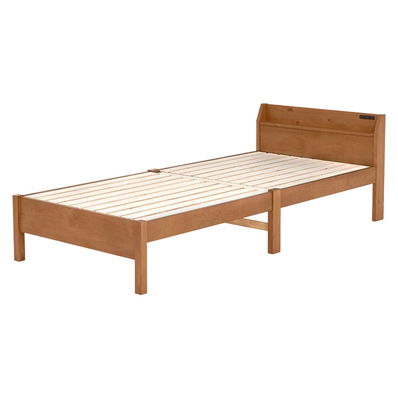 萩原 組立簡単 すのこベッド 宮棚付 シングル ライトブラウン MB-5096S-LBR 1台(ご注文単位1台)【直送品】