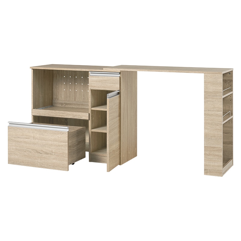 萩原 伸縮式キッチンカウンター 収納庫タイプ ナチュラル VKC-7155NAOS 1台(ご注文単位1台)【直送品】