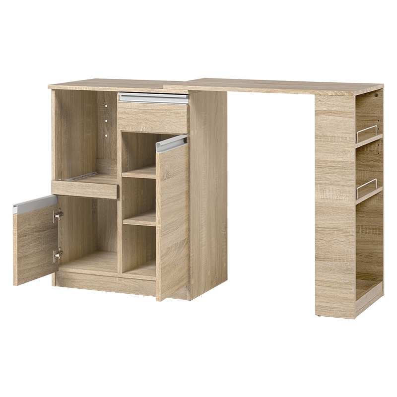 萩原 伸縮式キッチンカウンター　拡張テーブル付 扉収納タイプ　ナチュラル VKC-7142NAOS 1台（ご注文単位1台）【直送品】