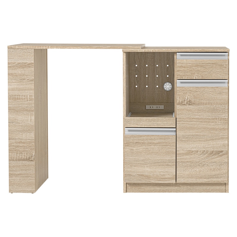 萩原 伸縮式キッチンカウンター　拡張テーブル付 扉収納タイプ　ナチュラル VKC-7142NAOS 1台（ご注文単位1台）【直送品】