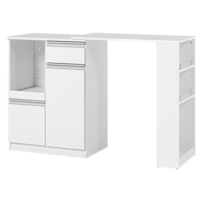 萩原 伸縮式キッチンカウンター　拡張テーブル付 扉収納タイプ　ホワイト VKC-7142WHOS 1台（ご注文単位1台）【直送品】