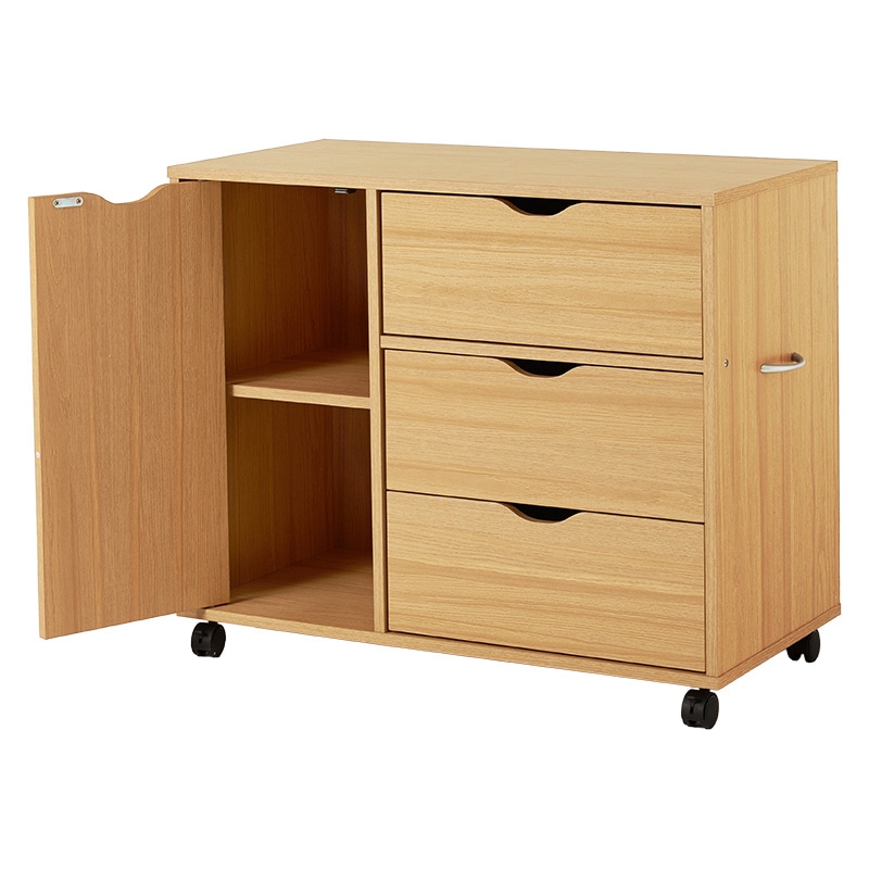 萩原 キャスター付きチェスト　幅80cm ナチュラル RCC-1552NA 1台（ご注文単位1台）【直送品】