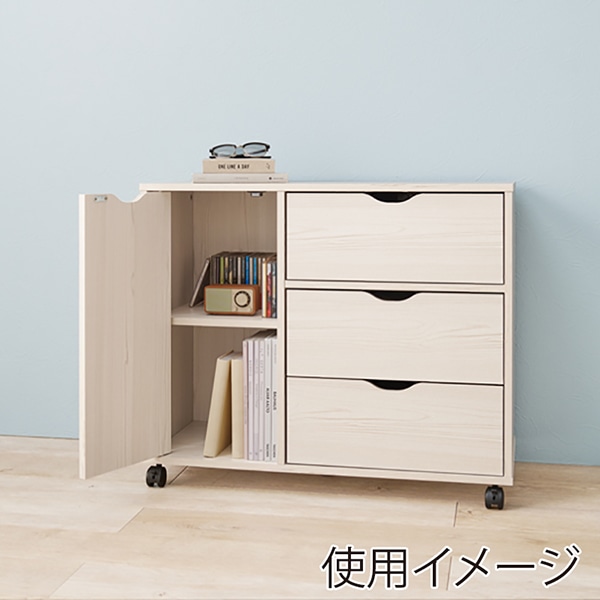 萩原 キャスター付きチェスト 幅80cm ホワイト RCC-1552WS 1台(ご注文単位1台)【直送品】