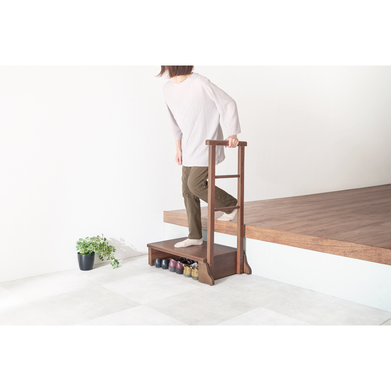 萩原 手すり付き玄関踏み台 片側 67cm ダークブラウン MFD-6907DBR 1台（ご注文単位1台）【直送品】