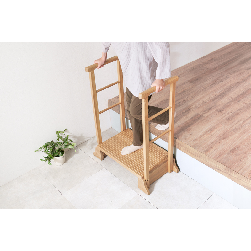 萩原 手すり付き玄関踏み台 両側 ハイタイプ 74cm ナチュラル MFD-6908NA 1台（ご注文単位1台）【直送品】