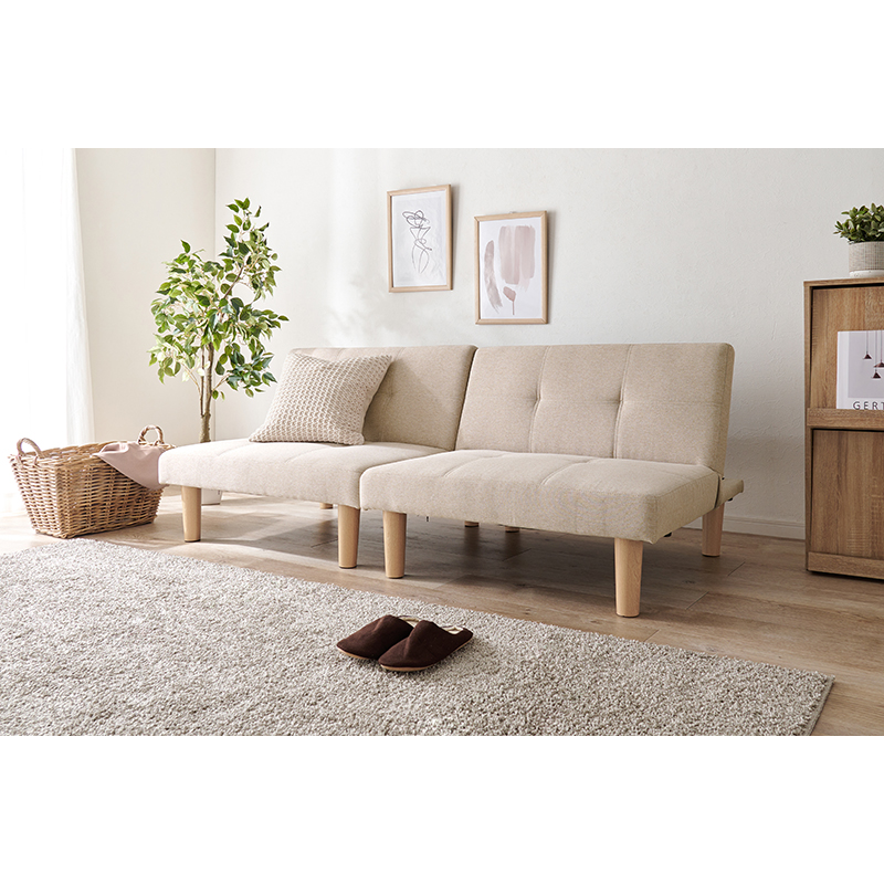 萩原 リクライニングソファベッド ベージュ LSF-4440BE-2S 1台（ご注文単位1台）【直送品】