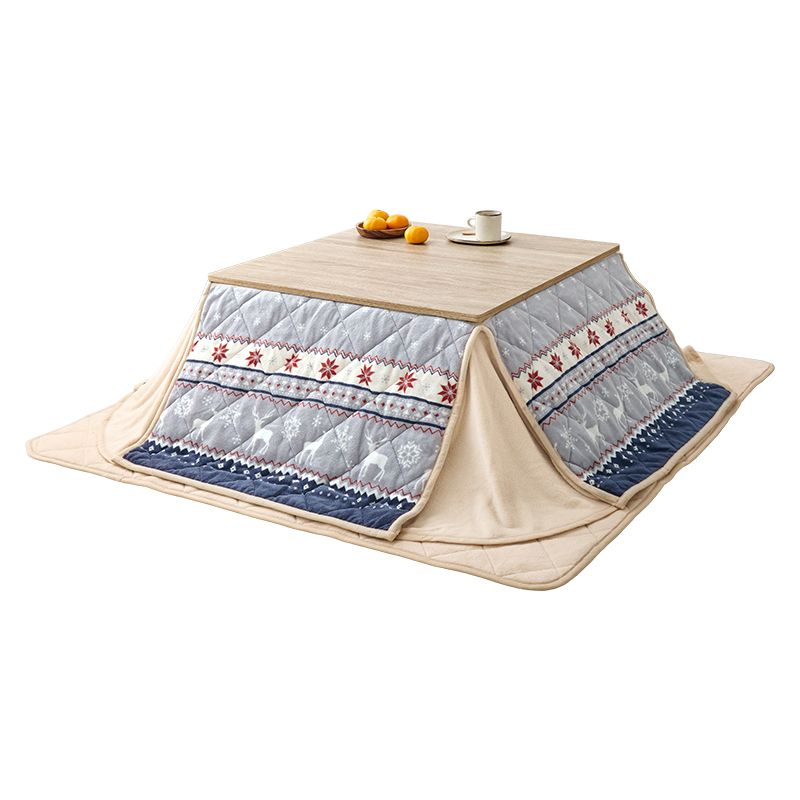 萩原 こたつ+うす掛け布団 3点セット 75cm ナチュラル／ノルディックブルー KOT-7350-75NA+ユイ75NB 1セット（ご注文単位1セット）【直送品】