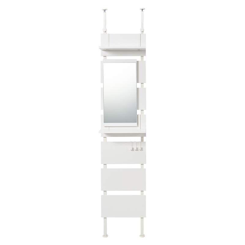 萩原 突っ張りウォールラック ミラー付き 幅40cm ホワイト KTR-3216WH 1台(ご注文単位1台)【直送品】