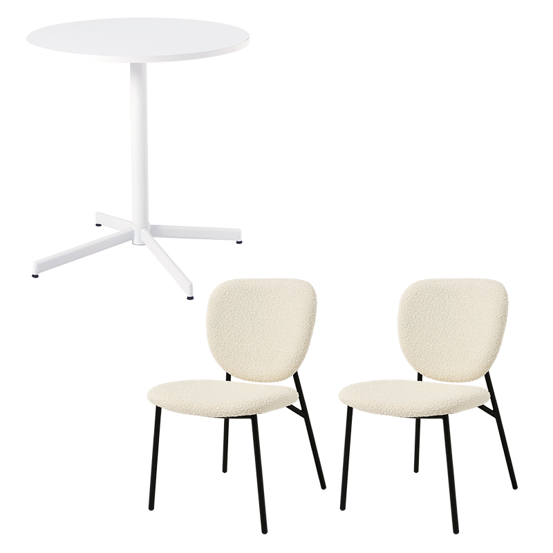 萩原 ダイニング3点セット ブークレ生地 ホワイト／ホワイト LT-4931WH-48WH-3S 1セット（ご注文単位1セット）【直送品】