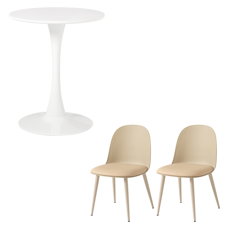 萩原 カフェテーブル60cm&チェア 3点セット ホワイト／ベージュ BT-8657WH-55LT-3S 1セット（ご注文単位1セット）【直送品】