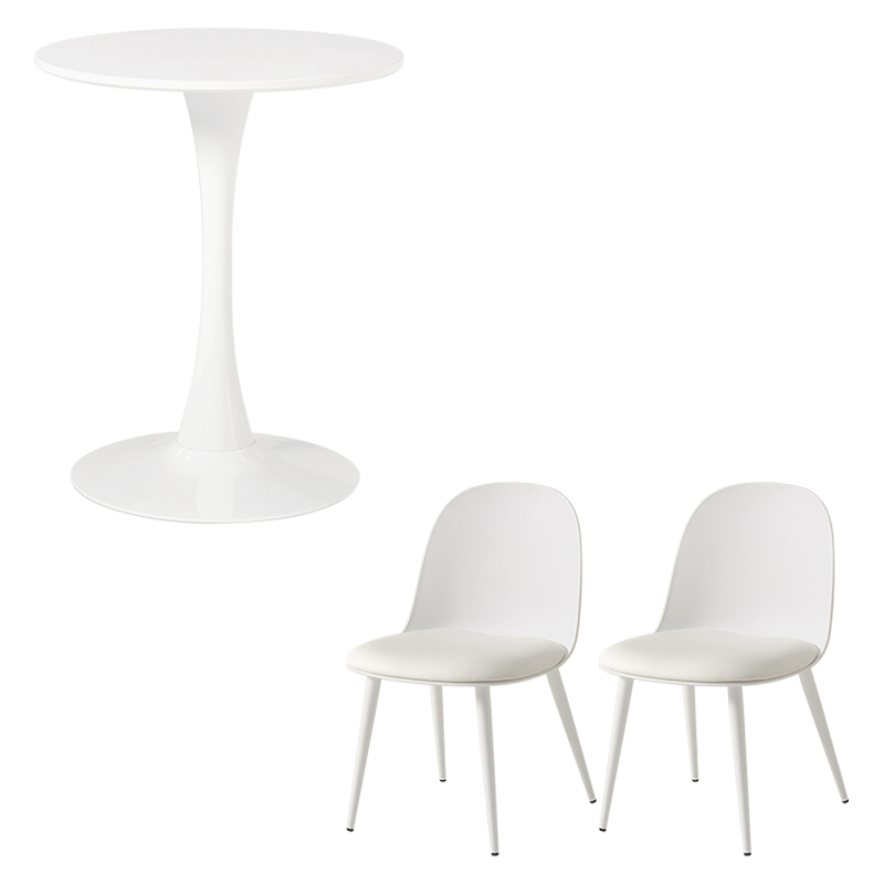 萩原 カフェテーブル60cm&チェア 3点セット ホワイト／ホワイト BT-8657WH-55WH-3S 1セット（ご注文単位1セット）【直送品】