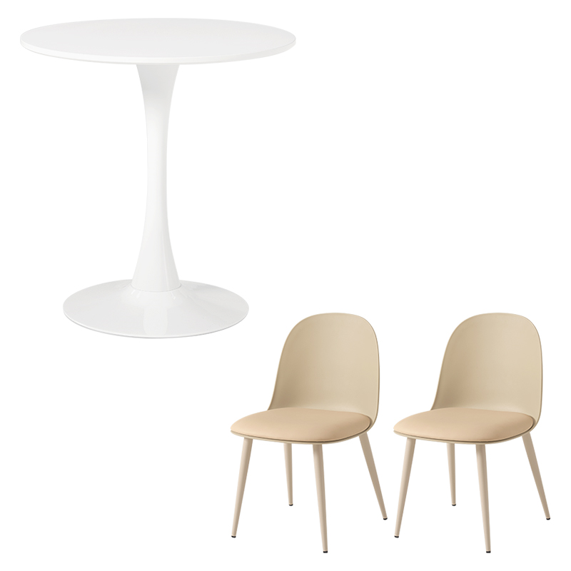 萩原 カフェテーブル70cm&チェア 3点セット ホワイト／ベージュ BT-8658WH-55LT-3S 1セット（ご注文単位1セット）【直送品】