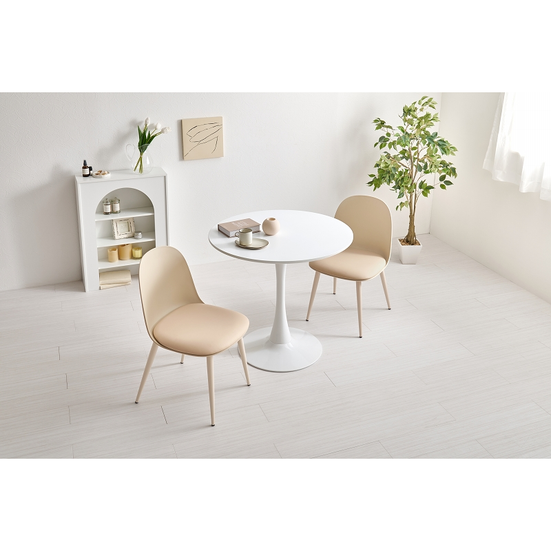 萩原 カフェテーブル80cm&チェア 3点セット ホワイト/ベージュ BT-8659WH-55LT-3S 1セット(ご注文単位1セット)【直送品】