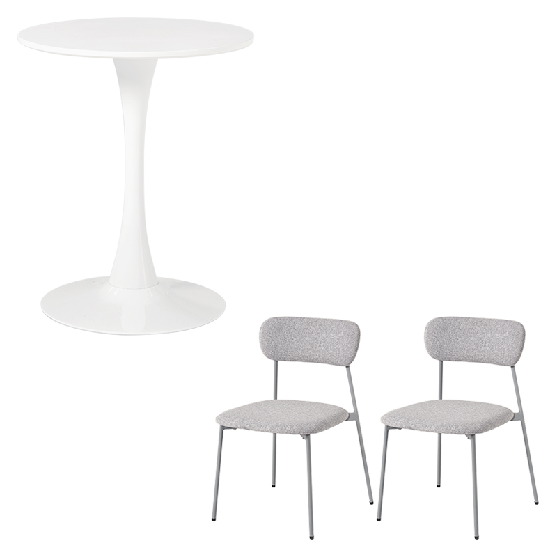 萩原 カフェテーブル60cm&チェア 3点セット ホワイト／グレー BT-8657WH-56GY-3S 1セット（ご注文単位1セット）【直送品】