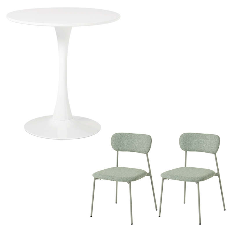 萩原 カフェテーブル70cm&チェア 3点セット ホワイト/グリーン BT-8658WH-56GR-3S 1セット(ご注文単位1セット)【直送品】