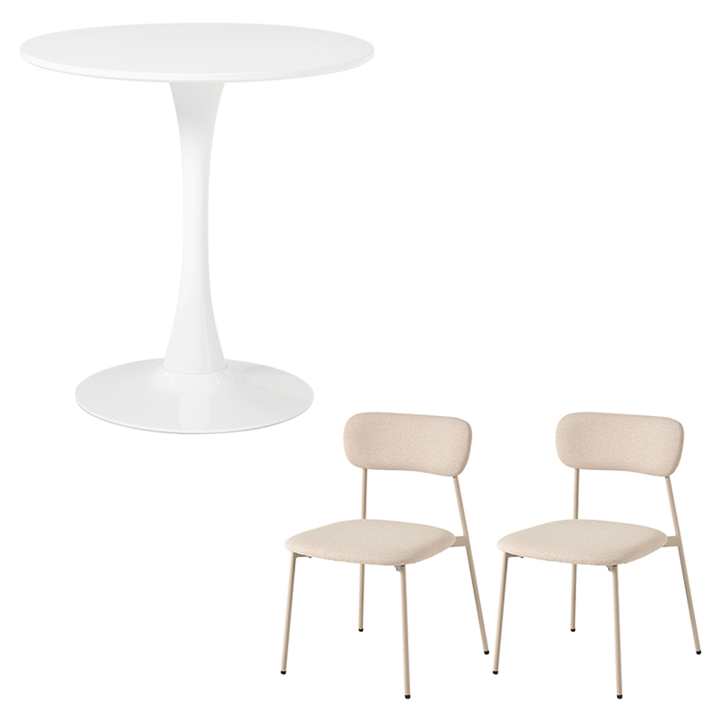 萩原 カフェテーブル70cm&チェア 3点セット ホワイト/ベージュ BT-8658WH-56BE-3S 1セット(ご注文単位1セット)【直送品】