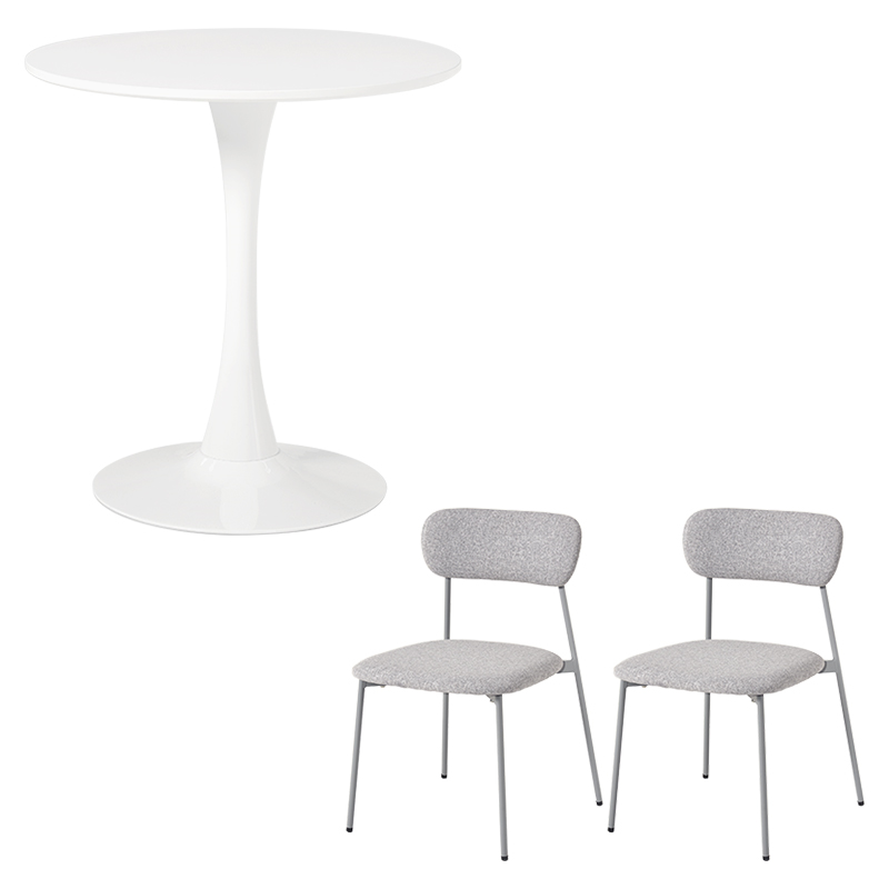 萩原 カフェテーブル70cm&チェア 3点セット ホワイト／グレー BT-8658WH-56GY-3S 1セット（ご注文単位1セット）【直送品】