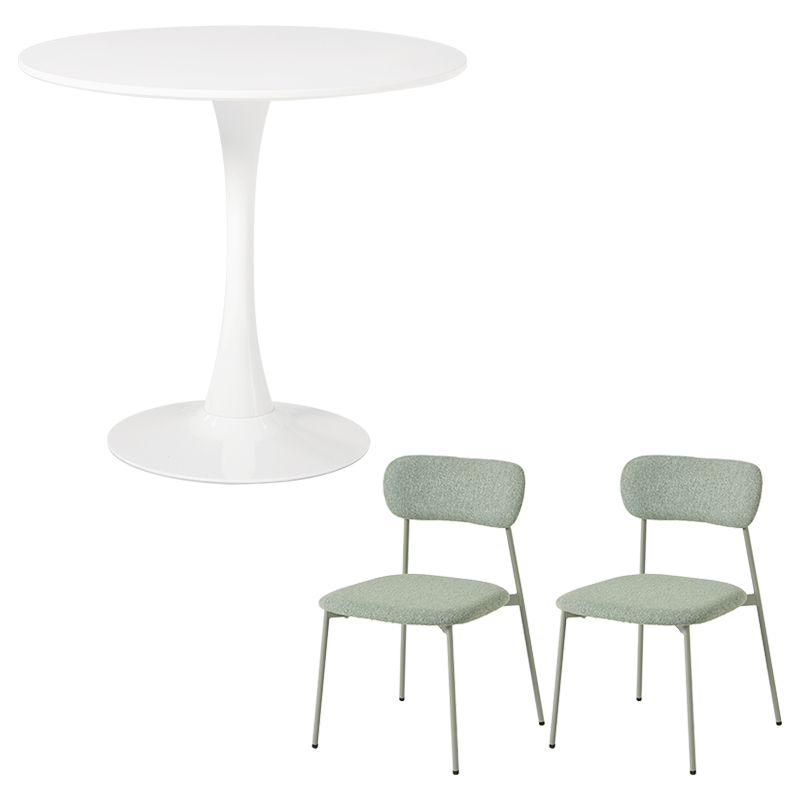 萩原 カフェテーブル80cm&チェア 3点セット ホワイト/グリーン BT-8659WH-56GR-3S 1セット(ご注文単位1セット)【直送品】
