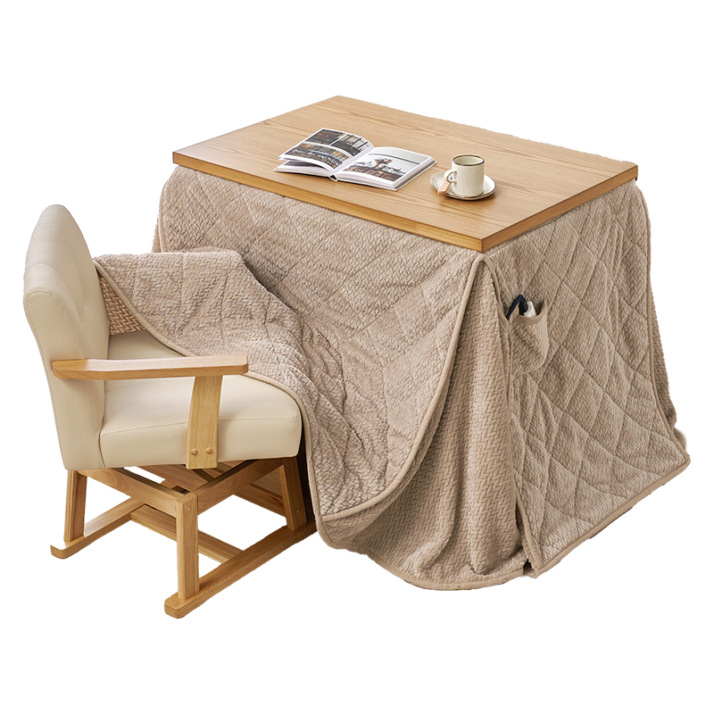 >萩原 ダイニングこたつ 90×60 4点セット ナチュラル／ポカグレージュ KOT-7311NA-960+ポカFH 1セット（ご注文単位1セット）【直送品】