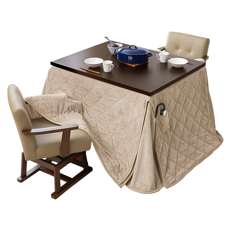 萩原 ダイニングこたつ 105×80 4点セット ダークブラウン／ポカグレージュ KOT-7311DBR-105+ポカF 1セット（ご注文単位1セット）【直送品】