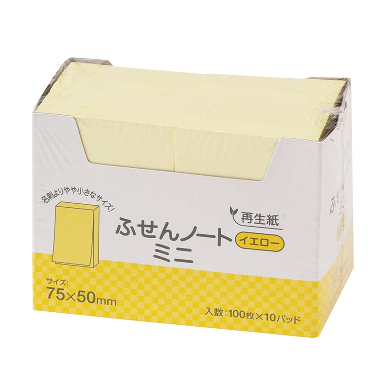 ハピラ 再生紙ふせん　ノートミニ　75×50mm イエロー　100枚×10冊 P7550YE 1パック（ご注文単位1パック）【直送品】