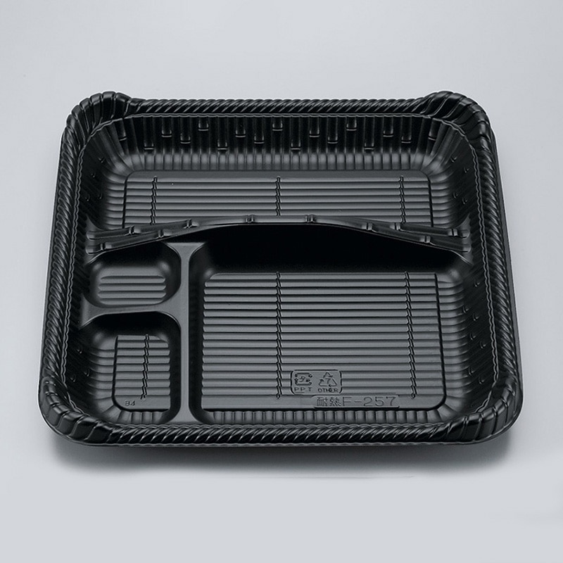 シーピー化成 弁当容器 F-257 のせ蓋セット 黒 100個/袋(ご注文単位4袋)【直送品】