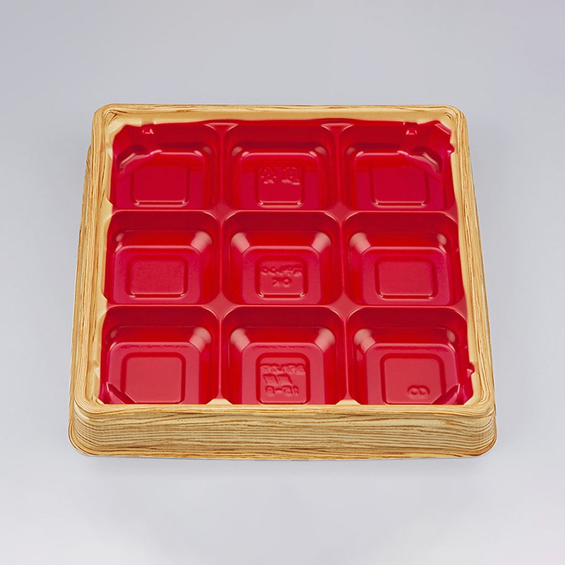 シーピー化成 弁当容器　BFハカマ集膳　本体 15-9（N） 杉板赤 50枚/袋（ご注文単位8袋）【直送品】