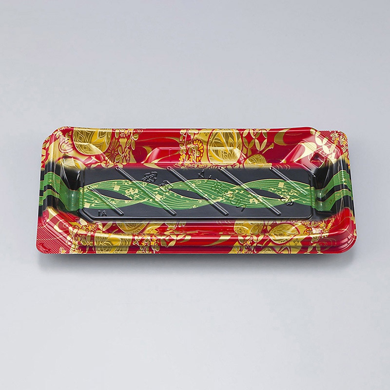 シーピー化成 寿司容器 NUN鞆 本体 14 結笹赤 50枚/袋(ご注文単位18袋)【直送品】