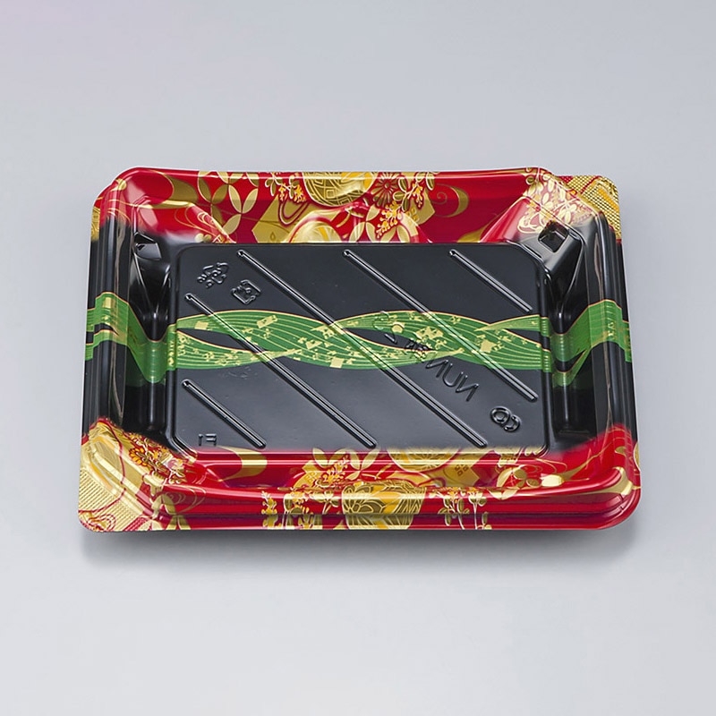 シーピー化成 寿司容器 NUN鞆 本体 23 結笹赤 50枚/袋(ご注文単位16袋)【直送品】