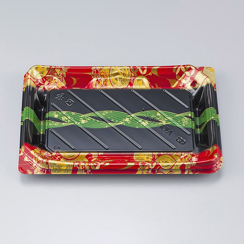 シーピー化成 寿司容器 NUN鞆 本体 24 結笹赤 50枚/袋(ご注文単位16袋)【直送品】