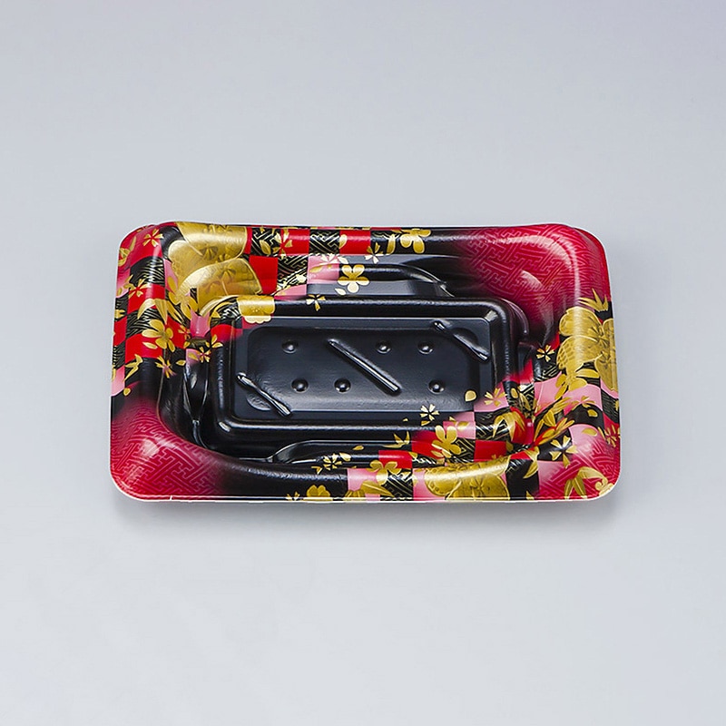 シーピー化成 寿司容器 SFうま皿 本体 12L 花雅黒赤 50枚/袋(ご注文単位36袋)【直送品】