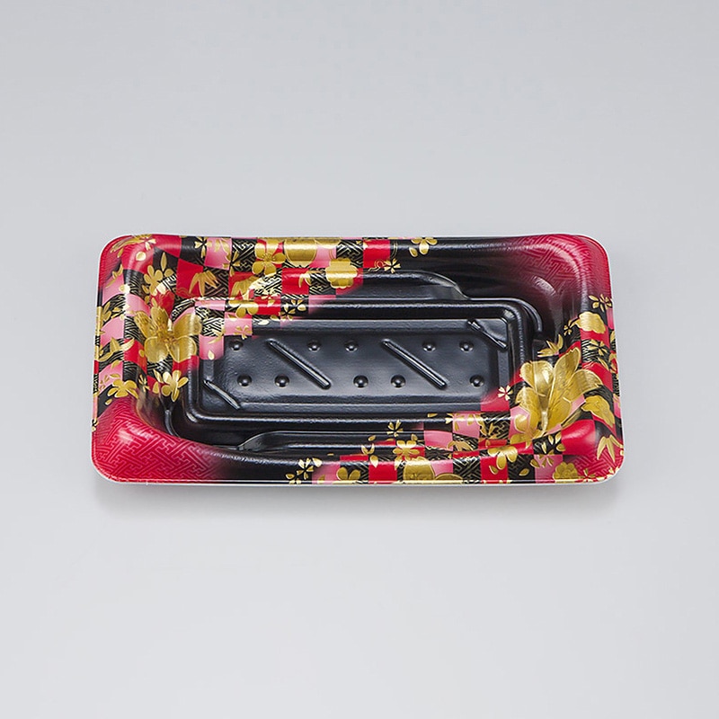 シーピー化成 寿司容器 SFうま皿 本体 13 花雅黒赤 50枚/袋(ご注文単位30袋)【直送品】