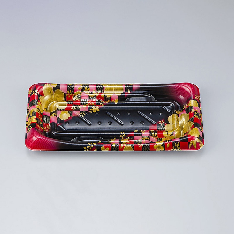 シーピー化成 寿司容器 SFうま皿 本体 14 花雅黒赤 50枚/袋(ご注文単位24袋)【直送品】