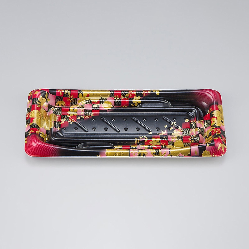 シーピー化成 寿司容器 SFうま皿 本体 15 花雅黒赤 50枚/袋(ご注文単位24袋)【直送品】