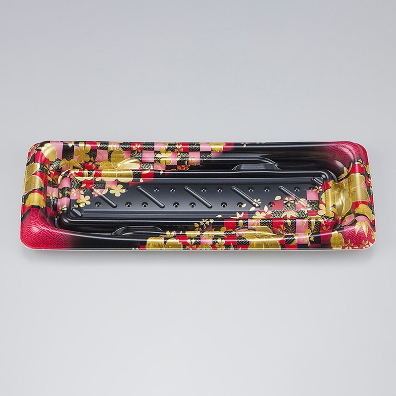 シーピー化成 寿司容器 SFうま皿 本体 16 花雅黒赤 50枚/袋(ご注文単位16袋)【直送品】