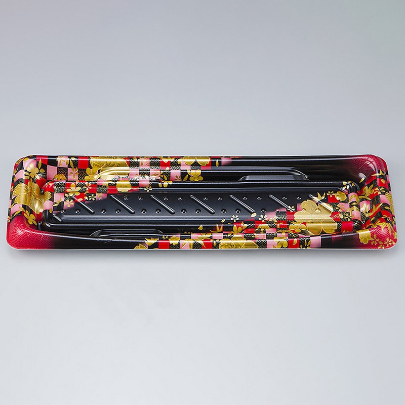 シーピー化成 寿司容器 SFうま皿 本体 18 花雅黒赤 50枚/袋(ご注文単位16袋)【直送品】