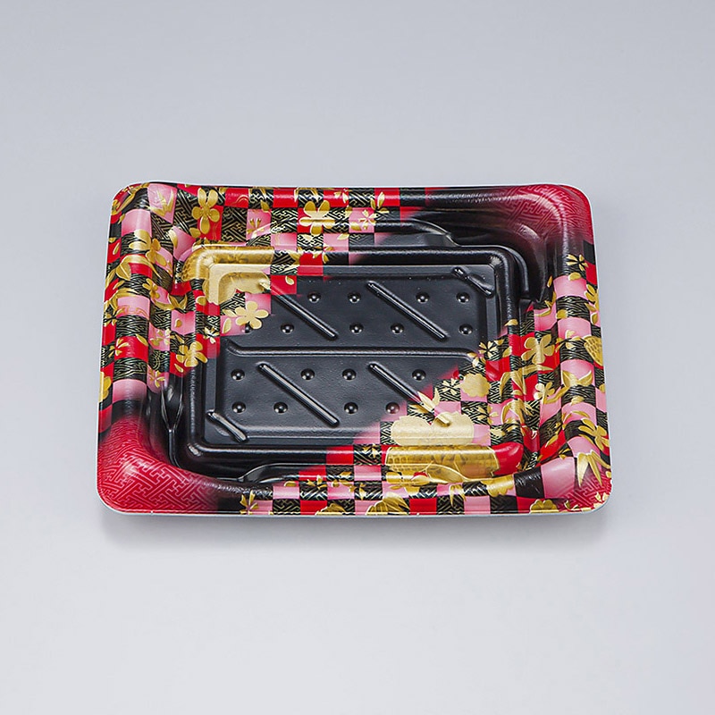 シーピー化成 寿司容器 SFうま皿 本体 23 花雅黒赤 50枚/袋(ご注文単位24袋)【直送品】