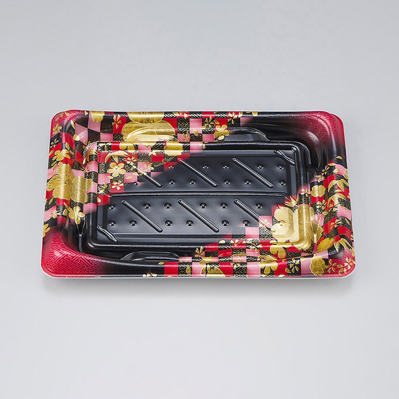 シーピー化成 寿司容器 SFうま皿 本体 24 花雅黒赤 50枚/袋(ご注文単位18袋)【直送品】