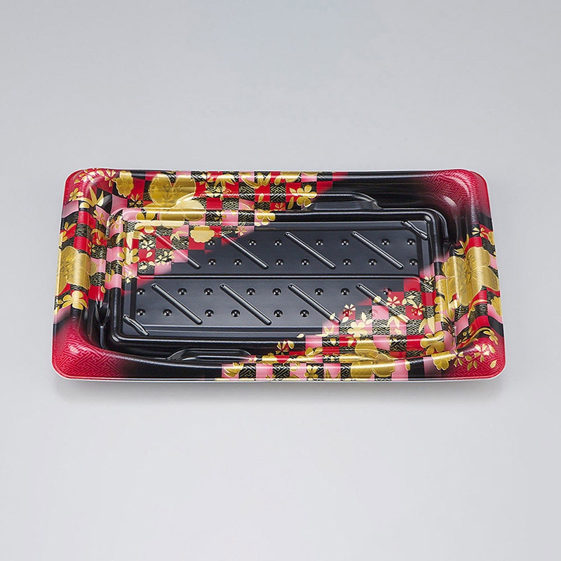 シーピー化成 寿司容器 SFうま皿 本体 25 花雅黒赤 50枚/袋(ご注文単位16袋)【直送品】