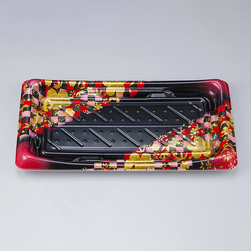 シーピー化成 寿司容器 SFうま皿 本体 26 花雅黒赤 50枚/袋(ご注文単位16袋)【直送品】